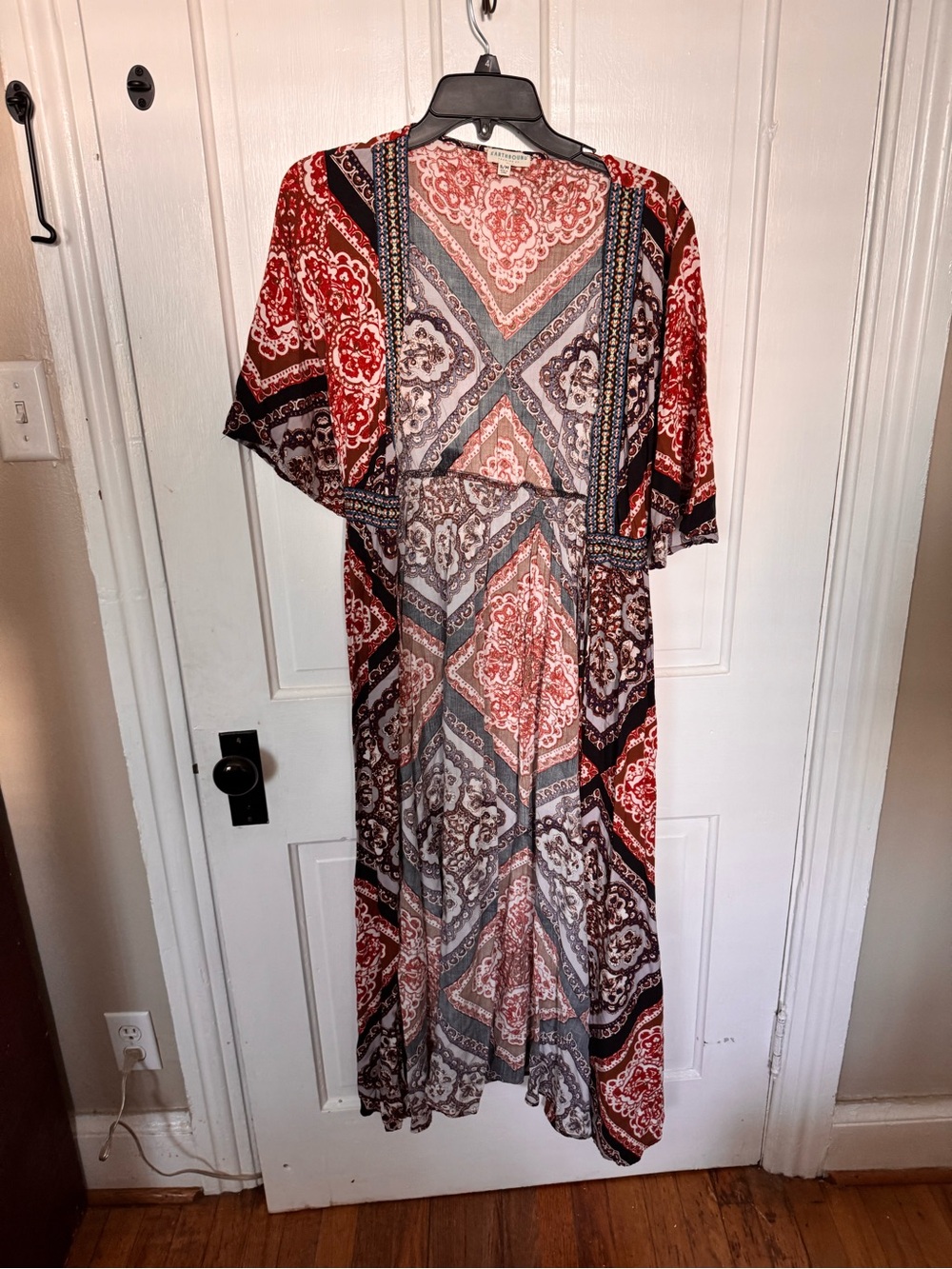 Bohemian Red Patterned Maxi Coverup